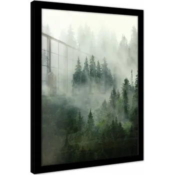 Obraz OBRAZ NA ZEĎ V RÁMU PLAKÁT DO LOŽNICE OBÝVÁKU LES V MLZE STROMY 70x50