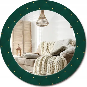 Zrcadlo Stylové kulaté zrcadlo na zeď s potiskem na skle, prošívaný vzor, průměr 60 cm