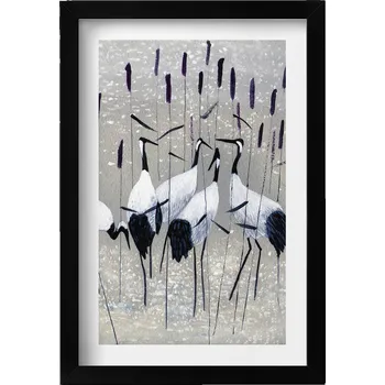 Obraz Nástěnný obraz v černém rámu dekorace interiéru Jeřábi v rákosí 20x30 cm