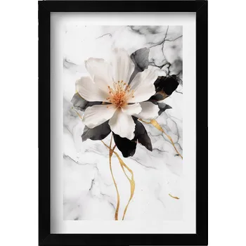 Obraz Závěsný obraz rámeček černé barvy Kompozice mramoru s květinami 20x30 cm