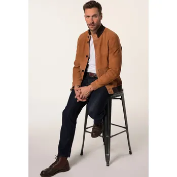 Moto bunda JP1880, Plus size Kožená bunda JP1880, jehněčí nappa kůže, nízký límeček, nášivka na zádech, do 7XL pro plnoštíhlé nadměrná velikost, 838223334-1456, hnědý, 7XL, Plus size oblečení, Oblečení pro vysoké muže, Nadměrné velikosti, Oblečení pro plnoštíhlé.