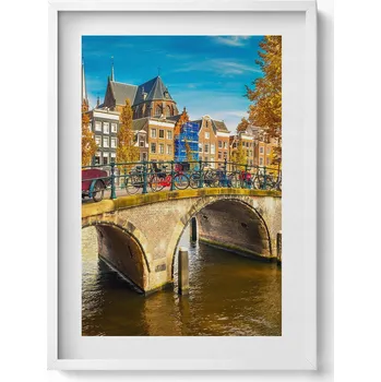 Obraz Elegantní obraz v bílém rámu Podzimní splín Amsterdamu 50x70 cm