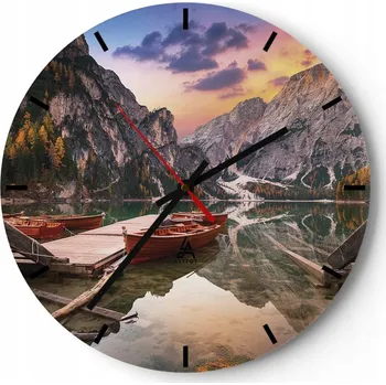 Hodiny Nástěnné hodiny Skleněné hodiny 30x30 cm Krajina Hory Jezero Hodiny na zeď ARTTOR Moderní nástěnné hodiny do obýváku Tiché nástěnné hodiny do kuchyně Skleněné nástěnné hodiny bezhlučné Nástěnná dekorace moderní stylové Nástěnné hodiny do kuchyně kulatý ná