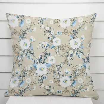 Povlak na dekorativní polštářek Bavlněný povlak na polštář Sandra SA-552 Modré pnoucí květy na béžovém 30 x 50 cm