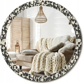 Zrcadlo Moderní dekorativní kulaté zrcadlo s potiskem Loft Písmena XXL průměr 100 cm