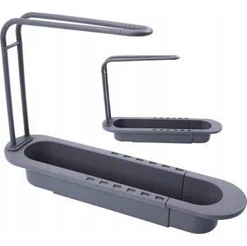 Úložný box ORGANIZÉR DRŽÁK NA HOUBIČKU NÁDOBA DO DŘEZU ROZTAHOVACÍ TELESKOPICKÝ ŠEDÝ