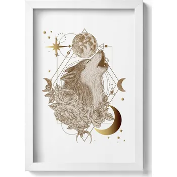 Obraz Stylový obraz v rámu Magická kompozice vesmíru, vlka a květin 20x30 cm