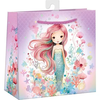 Taška dárková dětská mořská víla 16x16cm papírová lesklá