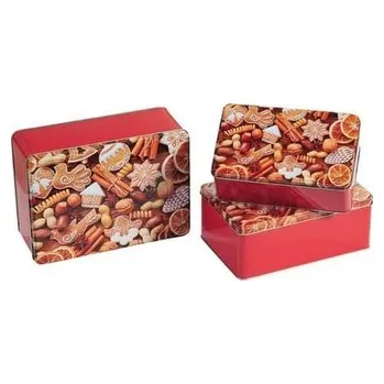 Dóza na potraviny KESPER Sada dóz z kovu, hranaté 3 ks vzor vánoční