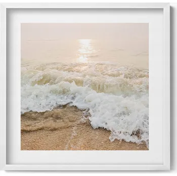 Obraz Nástěnný obraz v bílém rámu s grafikou Vlny na pláži v sépiové barvě 50x50 cm