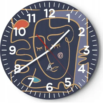 Hodiny Nástěnné hodiny do obýváku 40x40 Portrét Kulatý Skleněné hodiny Loft Tiché