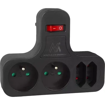 Elektrická zásuvka Zásuvka Maclean, čtyřnásobná s vypínačem, stabilizační nožička, typ E, 2x2,5A, 2x16A, MCE224 E/B