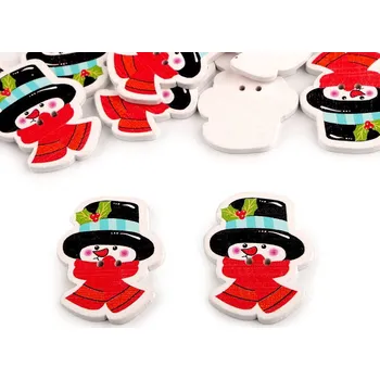 Knoflík Dřevěný dekorační knoflík vánoční Varianta: 2 červená sněhulák, Balení: 10 ks