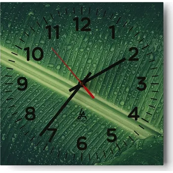 Hodiny Nástěnné hodiny do obýváku 40x40 Zelený list Tiché hodiny na skle Bez hlučný chod