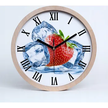 Hodiny Dřevěné nástěnné hodiny jahoda se zmrzlinou průměr 25 cm