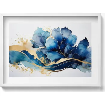 Obraz Obraz v bílém rámu nástěnná dekorace Abstraktní malba rostlin 70x50 cm