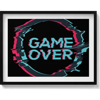 Obraz Nástěnný obraz v černém rámu s grafikou Nápis Game Over pro hráče 80x60 cm