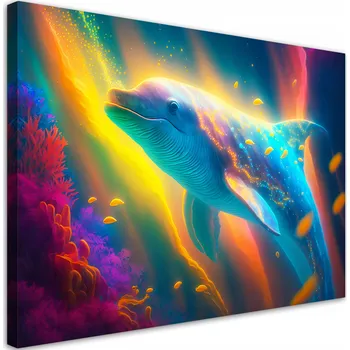 Obraz OBRAZ NA PLÁTNĚ Neonová velryba 60x40