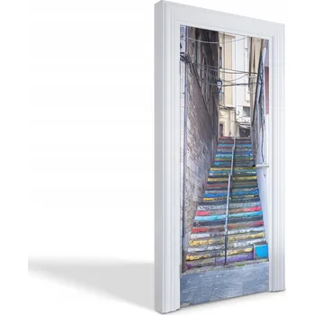 Fototapeta Samolepící dekorativní nálepka na dveře a nábytek Barevné schody 85x205 cm