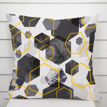 Povlak na dekorativní polštářek Bavlněný povlak na polštář Sandra SA-568 Šedo-modrofialové mramorové hexagony na bílém 50 x 70 cm