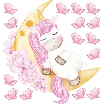 Obraz Nálepky na zeď JEDNOROŽEC NA MĚSÍCI MOTÝLCI