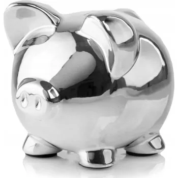 Pokladnička Keramická Figurka Prasátko Pokladnička Dárek Dekorace 11x10 cm stříbrná