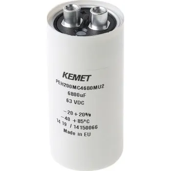 Truhlářská svěrka Kondenzátor, řada: PEH200 6800μF ±20procent 21mΩ 63V dc, Šroubová svorka Hliníkové elektrolytické KEMET