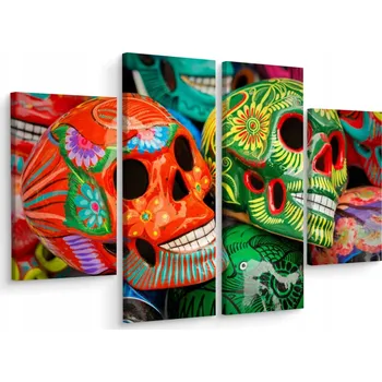 Obraz Obraz Tetraptych Barevné LEBKY 3D Efekt 80x60