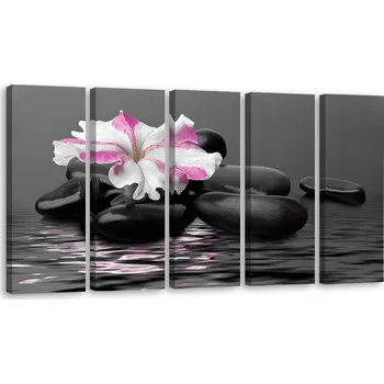 Obraz OBRAZ TRYPTYCH Kameny Květ Růžový Zen 150x60