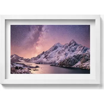 Obraz Dekorativní nástěnný obraz v rámu Polární záře a hvězdná obloha nad horami 30x20 cm