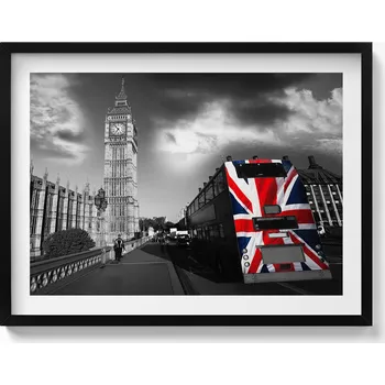 Obraz Závěsný obraz rámeček černé barvy Big Ben a autobus v Londýně 80x60 cm