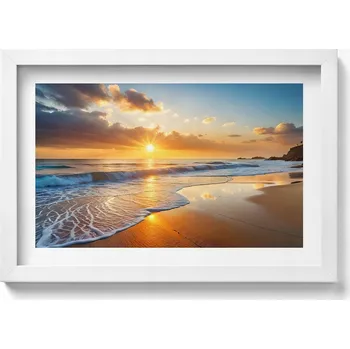 Obraz Dekorativní obraz v bílém rámu na zeď Západ slunce nad mořem 30x20 cm