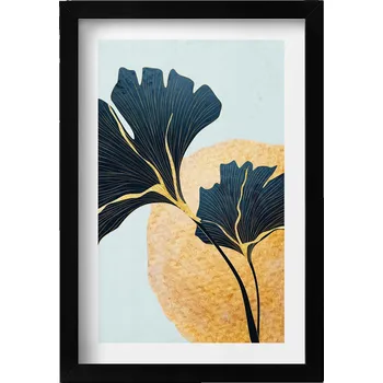 Obraz Ozdobný nástěnný obraz v černém rámu Ilustrace listů jinanu dvoulaločného 20x30 cm
