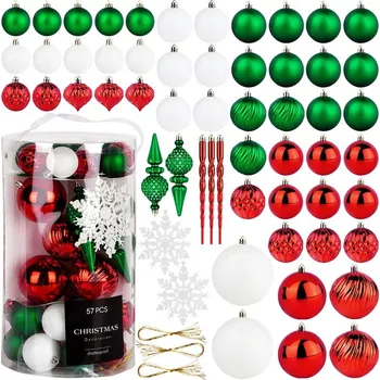 Vánoční dekorace 57x Vánoční Baňky NA VÁNOČNÍ STROMEK vánoční ČERVENÉ ZELENÉ BÍLÉ sada baněk
