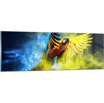 Obraz Obraz na skle do obýváku ložnice 90x30 Papoušek foto obrazy na zeď sklo