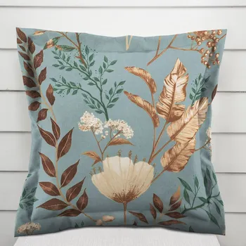 Povlak na polštářek Bavlněný povlak na polštář s lemem Sandra SA-551 Podzimní větvičky na šedomodrém 30 x 50 cm