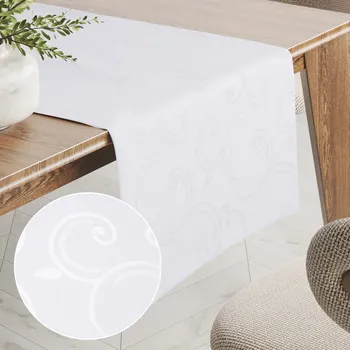 ubrus Teflonový běhoun na stůl TF-100 Bílé ornamenty s lístky 20x120 cm