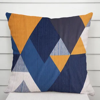 Povlak na polštářek Bavlněný povlak na polštář Sandra SA-390 Modro-béžovo-oranžové trojúhelníky 40 x 60 cm