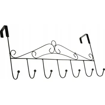 Věšák Věšák na oblečení na dveře, kovový držák, černý, 7 háčků