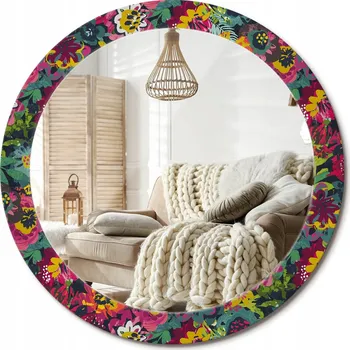 Zrcadlo Zrcadlo s potiskem do koupelny, kuchyně, předsíně, malované květiny, průměr 80 cm