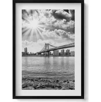 Obraz Obraz grafika v rámu Černobílý Brooklynský most v New Yorku 50x70 cm
