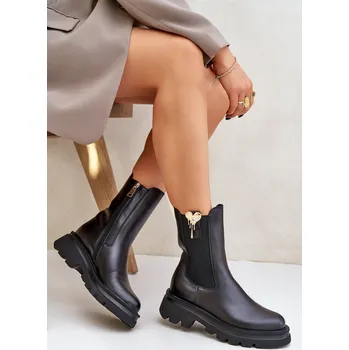 Dámské kozačky Kožené botky Chelsea s ozdobou CheBello 4537 Barva: Černá, Velikost: 41