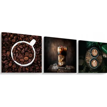 Obraz Obrazy Canvas do Kuchyně KÁVA Zrna Latte Šálky 150x50