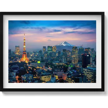 Obraz Dekorativní obraz v černém rámu na zeď do obýváku kuchyně Město v noci 80x60 cm