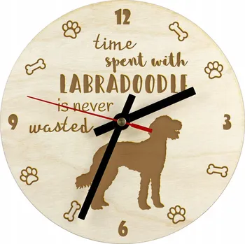 Hodiny Labradoodle - hodiny se psem, dřevěné hodiny, nástěnné hodiny pro milovníky psů