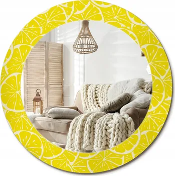 Zrcadlo Moderní dekorativní kulaté zrcadlo na zeď s potiskem Citrony průměr 60cm