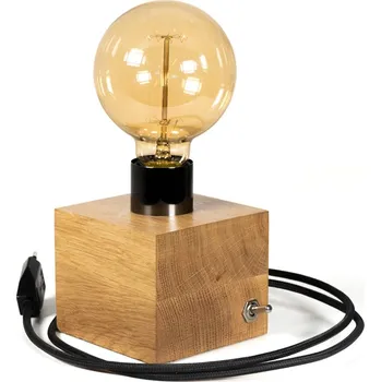 Lampička Noční Lampa Stolní EDISON Dub Přírodní 10x10 CM Retro Žárovka E27 40W