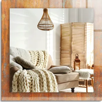 Zrcadlo Dekorativní nástěnné zrcadlo s potiskem Vzhled rezavého kovu, 60x60 cm