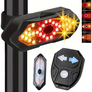 Cyklosvítilna ZADNÍ SVĚTLO NA KOLO S BLIKAČKAMI, DÁLKOVÉ OVLÁDÁNÍ, 5 REŽIMŮ, USB NABÍJENÍ