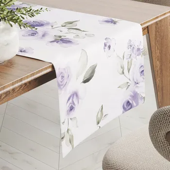 ubrus Teflonový běhoun na stůl TF-024 Fialové růže na bílém 20x120 cm